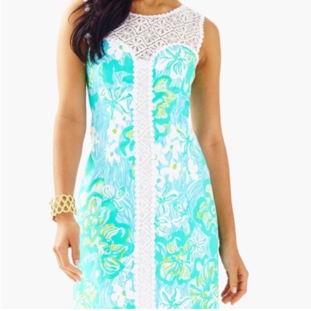 Lilly Pulitzer Sofia Shift Dress Waverider Lagoon Blue Green Lace Size 4